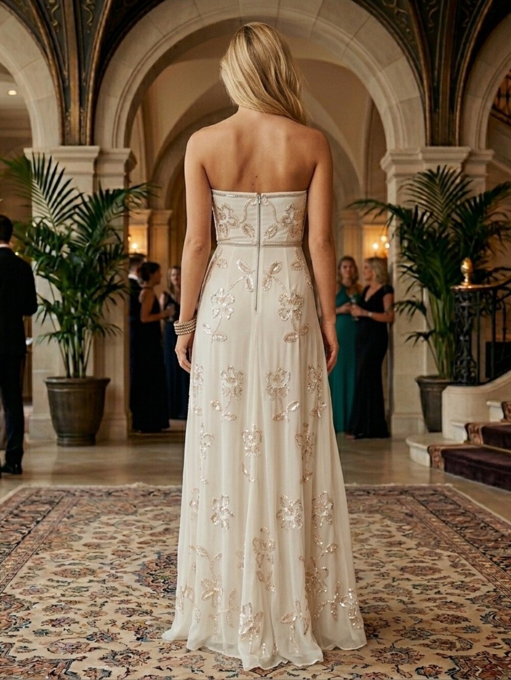 Needle & Thread Size 6 Ivory Sequin Floral Embellished Maxi Gown - Picture 4 of 11